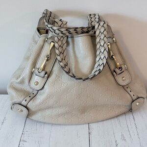Gucci Beige Braided Handle Hobo Bag